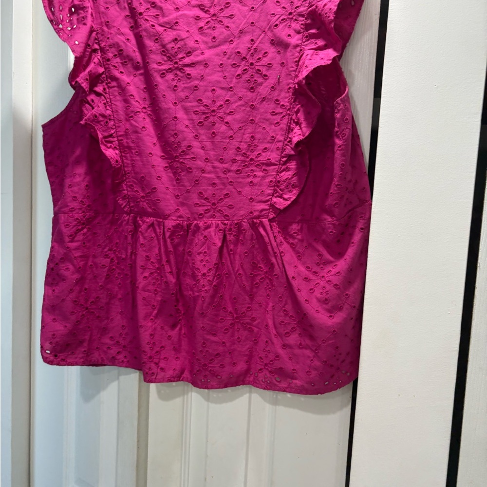 LOFT Pink Eyelet Ruffle Top - Picture 3 of 4